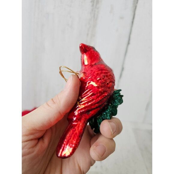 Glass Cardinal bird ornament Xmas tree set lot acorns tree - Picture 13 of 16